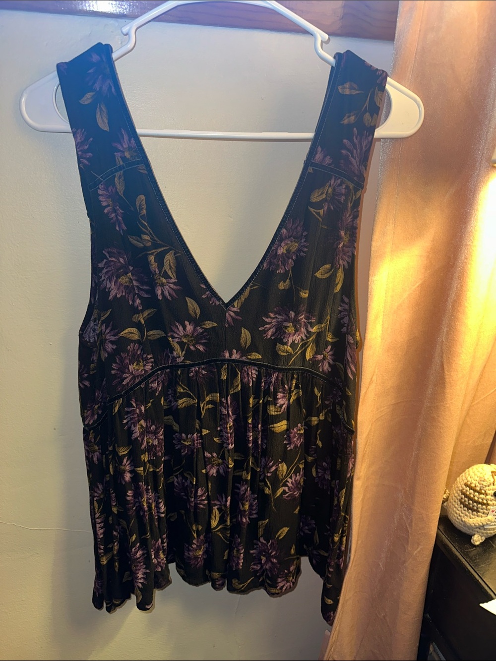 American Eagle Outfitters Black Tank Top with Purple Floral Print
